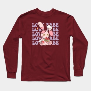 Love Babe Cute Bunny Bouquet of Roses Happy Valentines Day Long Sleeve T-Shirt